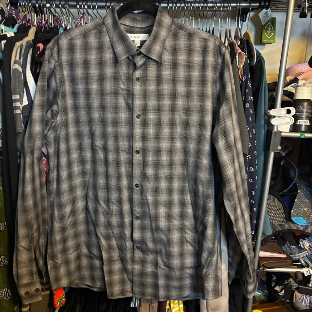 C2 by Calibrate Charcoal Plaid Shirt